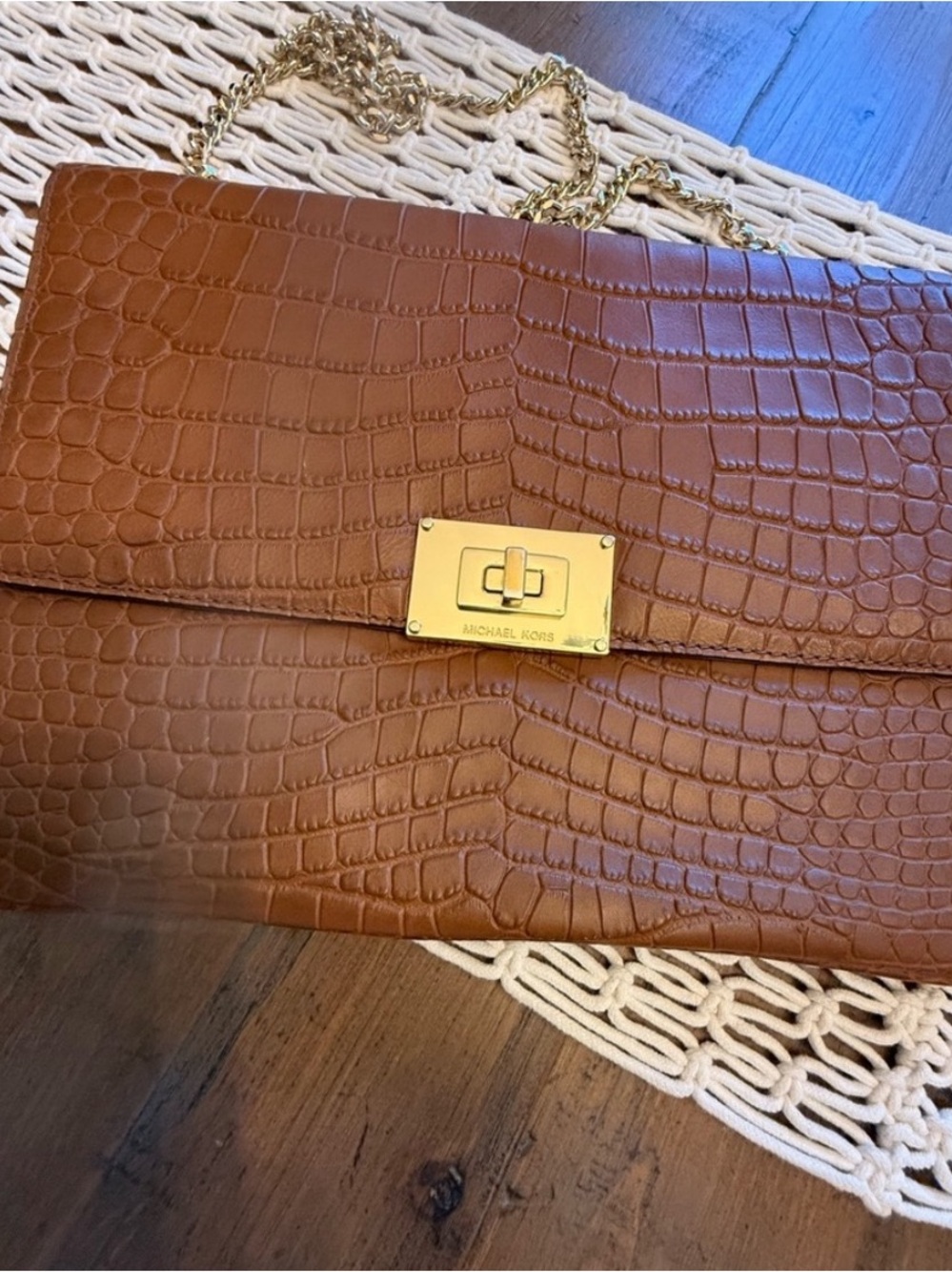 Michael Kors Cognac Croc-Embossed Chain Crossbody - Picture 2 of 7